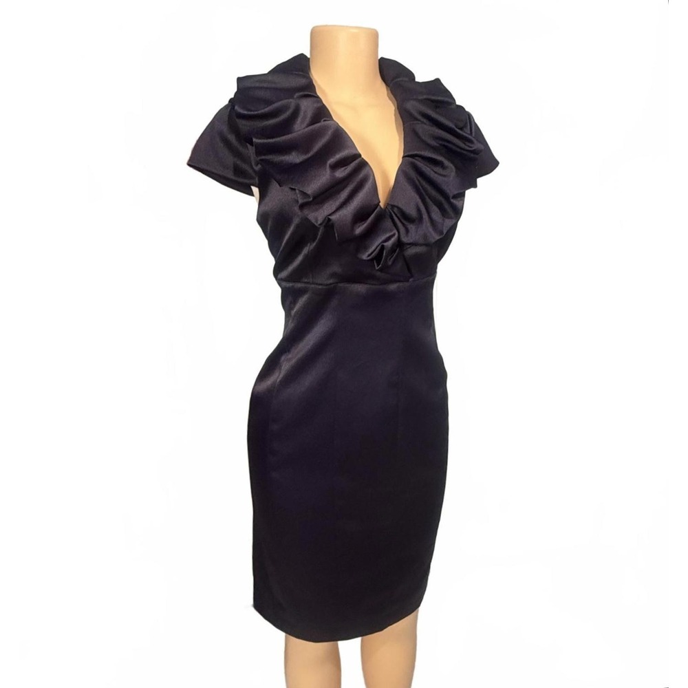 Jessica Howard V Neck Ruffle Collar Short Sleeve‎ Sheath Dress Women's Size 10